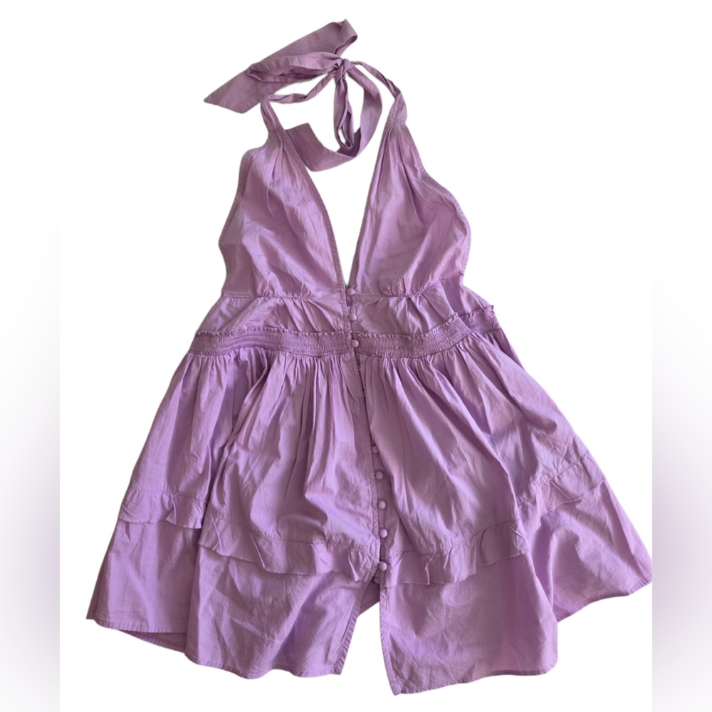 Free People Lilac Lavender Mauve Backless Button Down Aline Halter Dress